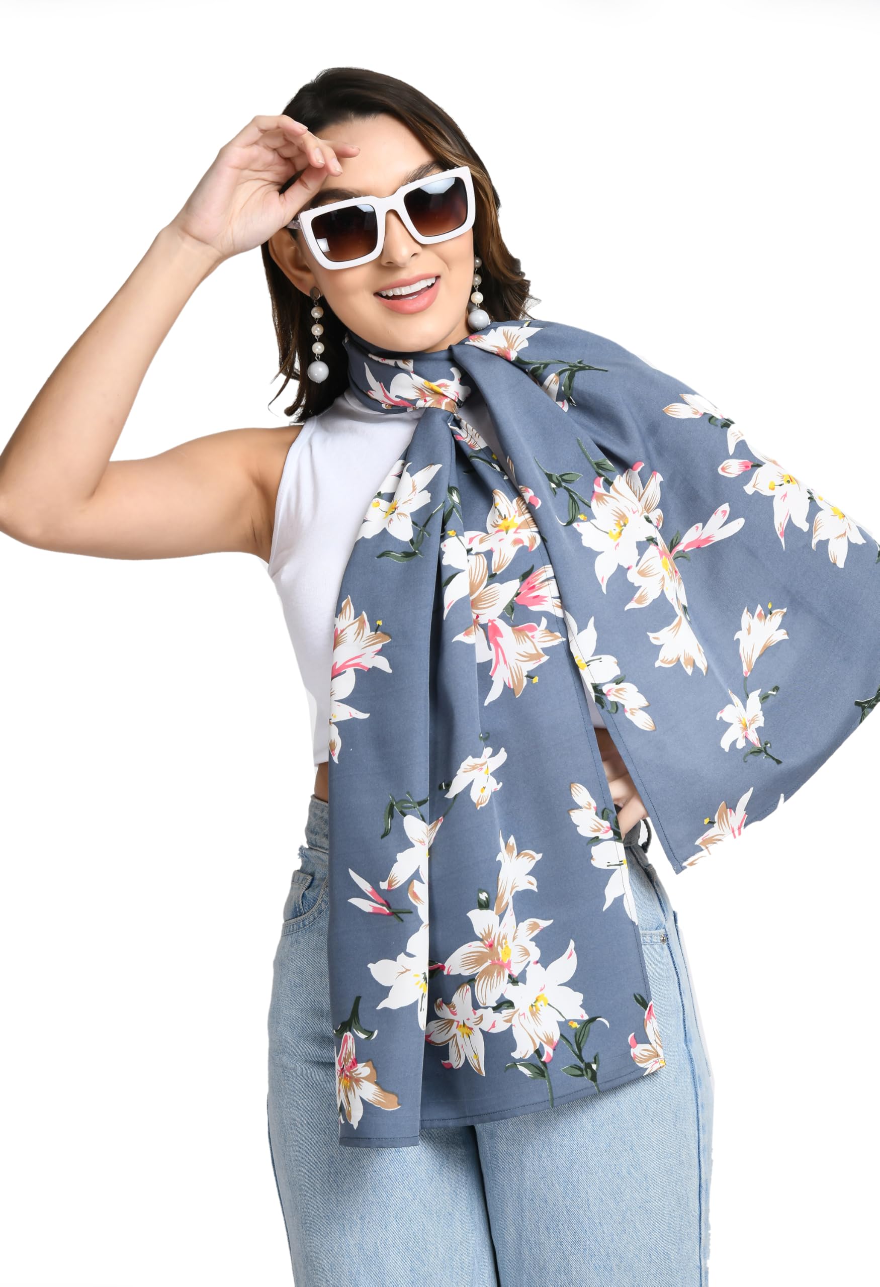 v&m Floral Print Scarf for Women, Lightweight Neck Wrap, Casual Style-picture-10