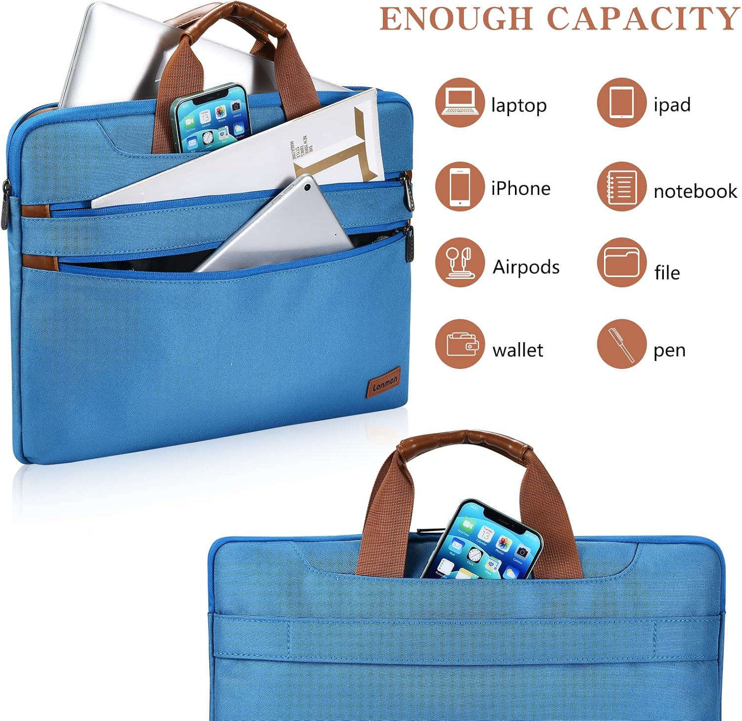 LONMEN 17.3 Inch Laptop Shoulder Bag,Computer Sleeve Carrying Case for 17.3" Lenovo IdeaPad 330 / Dell Precision 7740/7750 / HP Pavilion/Acer/MSI/ASUS (Blue) 17 - 17.3 Inch Blue image 2 of 7 B09SYQMKV1