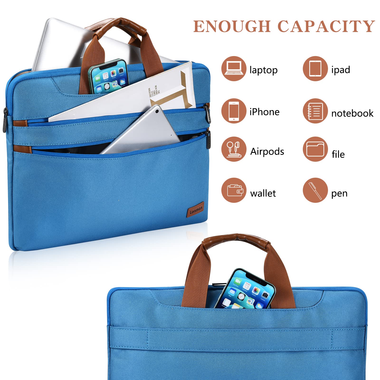 LONMEN Laptop-Schultertasche – Für 14–17,3 Zoll Laptops (z.B. MacBook Pro, Dell XPS), Grau, Ultradünn & Mit Gepäckgurt