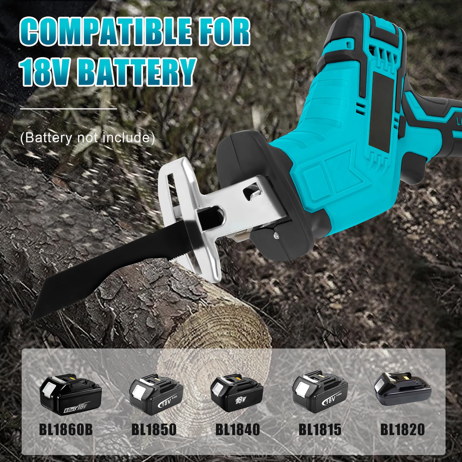 Accu-reciprozaag, compatibel met Makita 18 V-accu, borstelloze elektrische reciprozaag, 3500 tpm, met 4 zaagbladen voor het zagen van hout en metaal (geen batterij