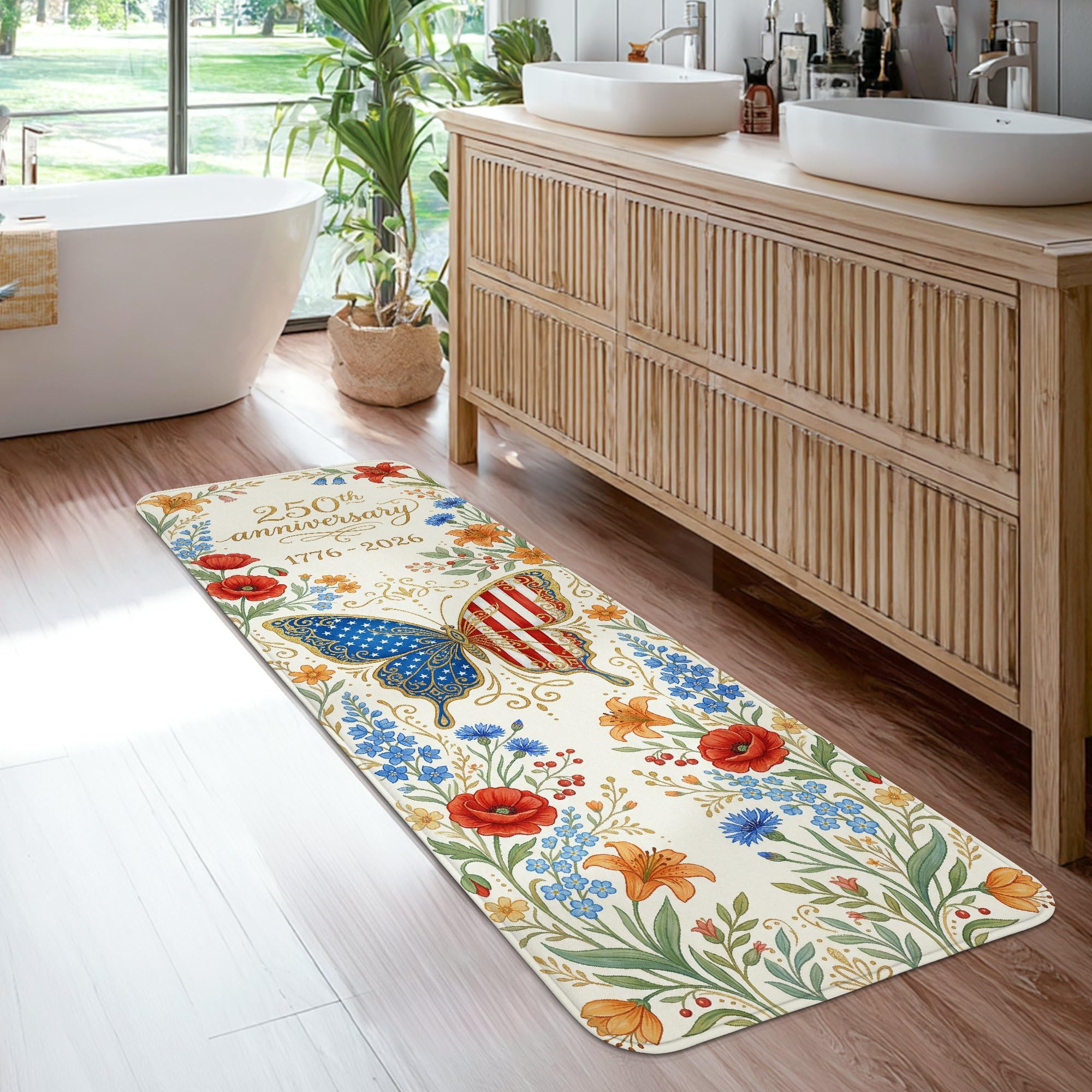 Tapis de couloir pour cuisine et entrée à motif floral et coquelicots