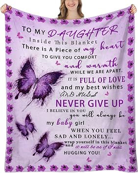 Daughter Gifts from Mom Dad - to My Daughter Blanket, Daughters Birthday Gift, ChristmasMothers DayBirthday Gifts for Daughters Adult, Soft Flannel Throw Blankets, Purple Butterfly, 60"x50"