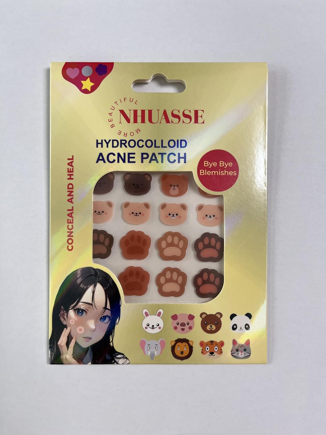 Cute Animal Bear Paw Hydrocolloid Acne Patches, Cartoon Facial Blemish Spot Stickers,Tea Tree Oil Gentle Daily Facial Care, Assorted Pattern Pimple Stickers For a lot of Skin Types