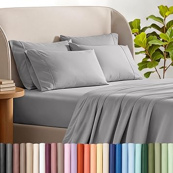 Bare Home Sheet Set with 2 Pillowcases Twin XL, Light Grey | 4 Piece Set, Deep Pockets 6 to 15 Inches, 1800 Ultra-Soft, Double Brushed, Hotel Luxury