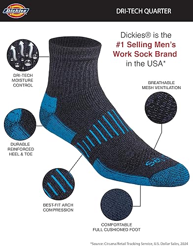 Miniatura 17 de Dickies Calcetines Dri-Tech para hombre con control de humedad, disponibles en tallas M-XXL (6, 12, 18 pares)