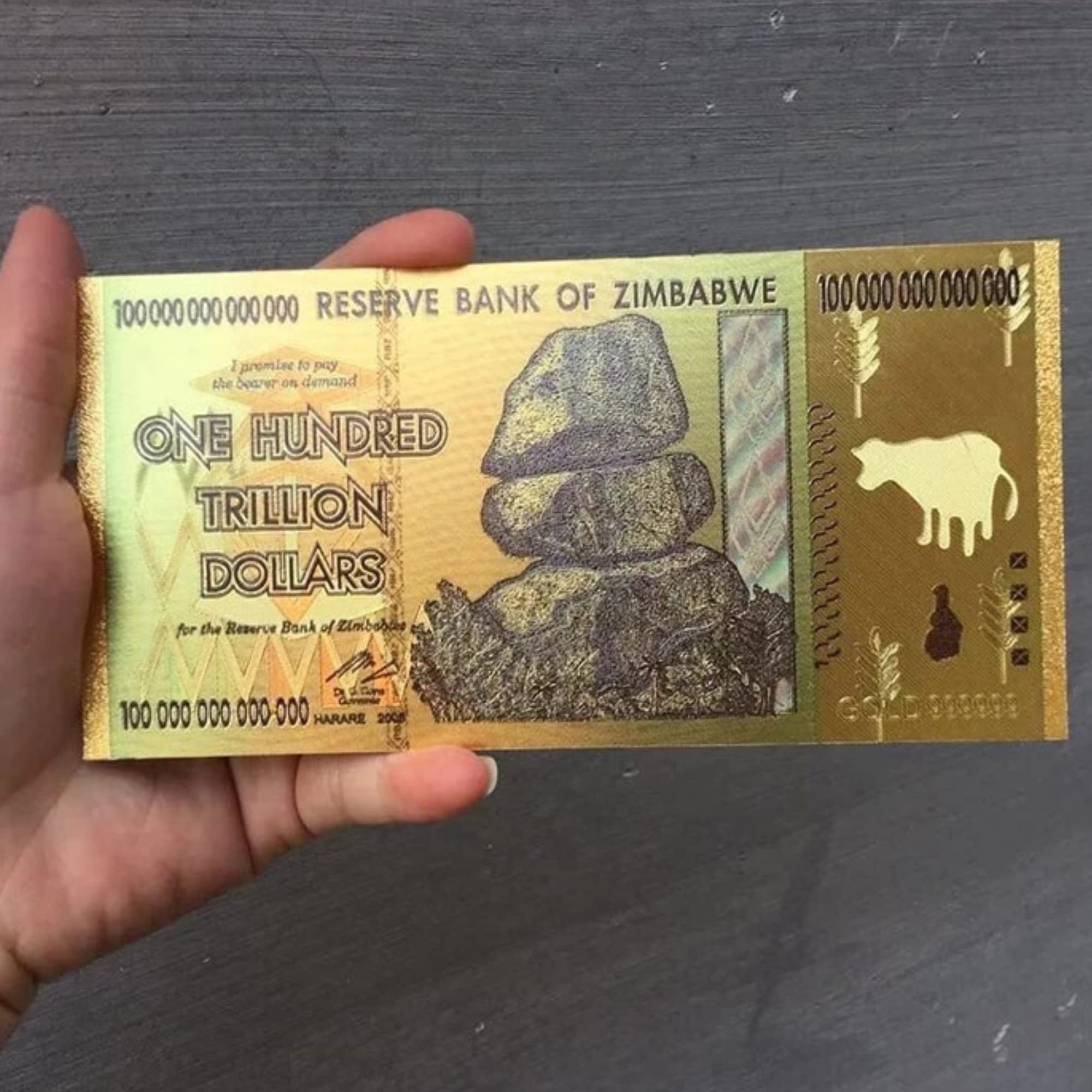 Adiman 24Kt Gold Foil Banknote with Premium Note Holder Album Folder Paper  Money USA Million Zimbabwe Trillion Bitcoin Dollar Doge (100 Trillion  Dollars Zimbabwe) : Amazon.in: Toys & Games