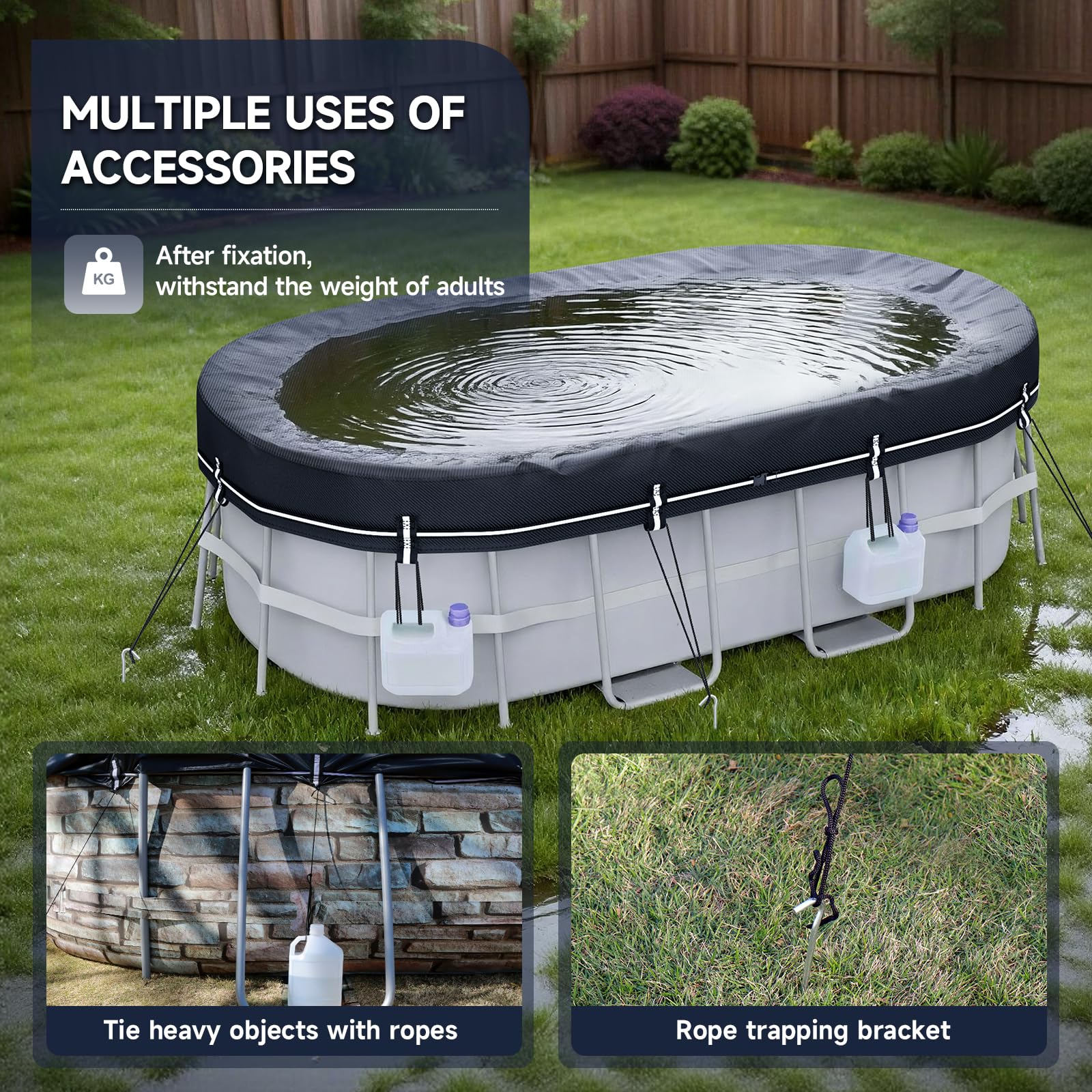 LXKCKJ 12X24 FT Pool Covers for Above Ground Pools, Solar Oval Pool Cover with Accessories Set, Integrated Design Rectangular Pool Cover Ideal for Waterproof, Dustproof, Windproof — view 6