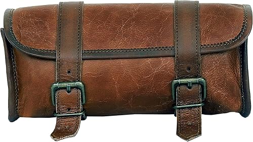 Miniatura 3 de cuero Manillar de cuero genuino Bolsa de sillín de bicicleta de motocicleta Kit de herramientas Utilidad Kit de herramientas manubrio Bolsa de