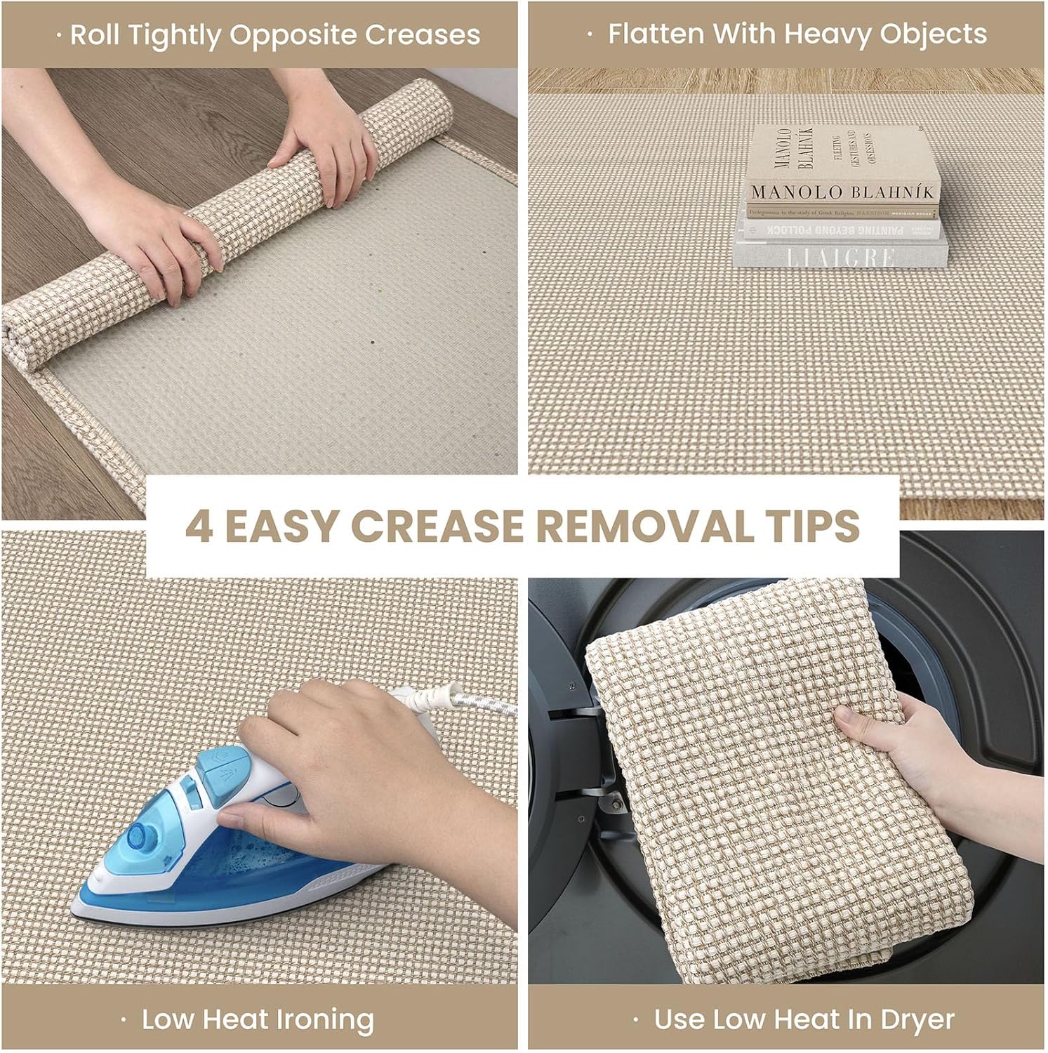 IOHOUZE Washable Area Rug 3x5 Non Slip Rubber Backed Woven Rugs for Entryway Rugs Indoor Outdoor Doormat Throw Rug Floor Carpet for Entrance Kitchen Front Door, Beige/Khaki