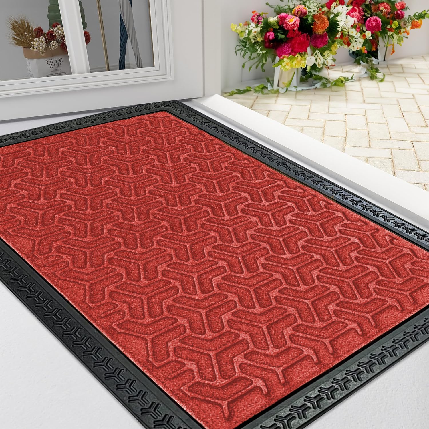 ishro home Felpudo de alta calidad para la entrada del hogar, impermeable, para todas las estaciones, para todo tipo de clima, goma natural resistente, resistente a la decoloración, perfil bajo, fácil