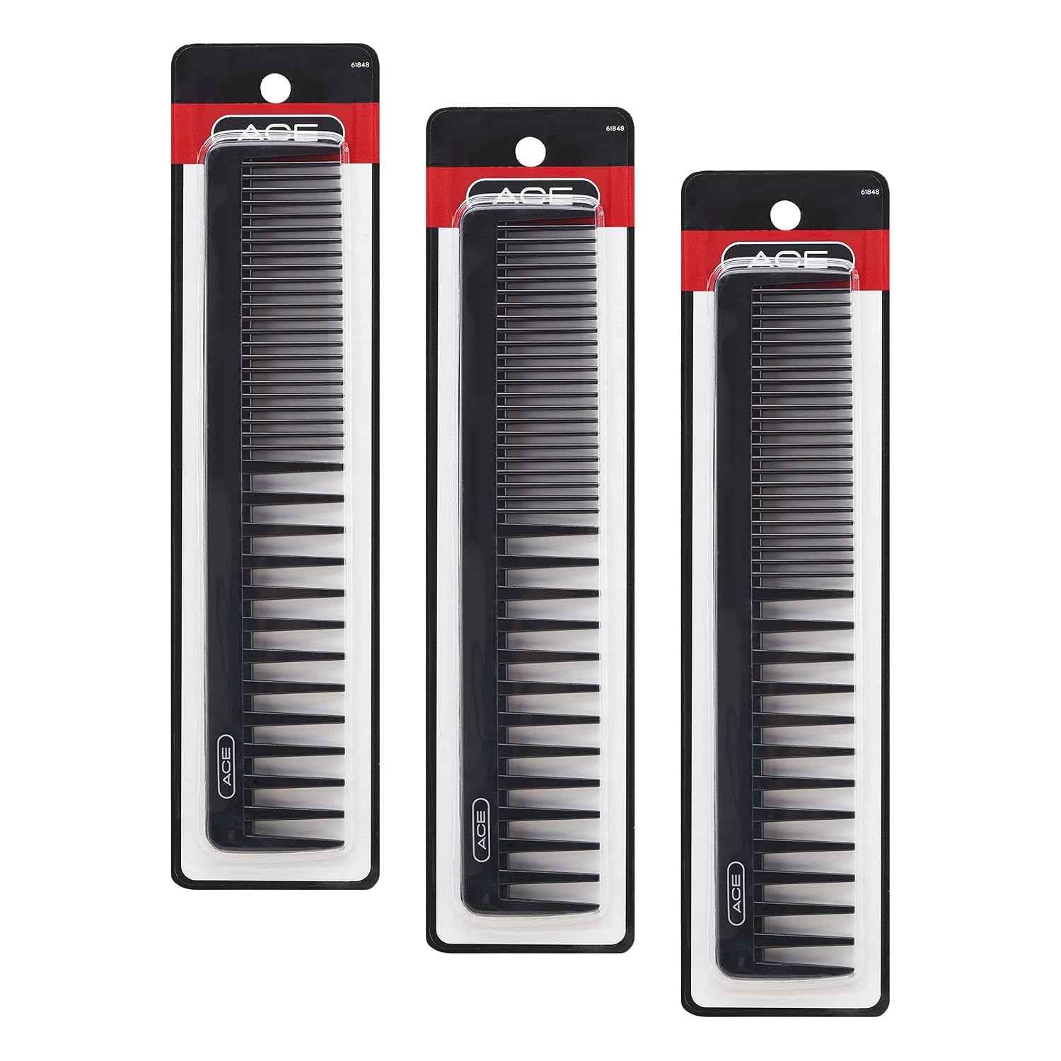 Ace Bi-function Comb, Coarse Teeth & Regular Teeth, Black, 1CT (Pack of 3)