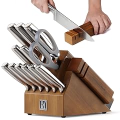 Knife Block Set with Two-stage Sharpener 14-Piece Razor Sharp Japanese Stainless Steel Kitchen Knives with Ergonomic Handles