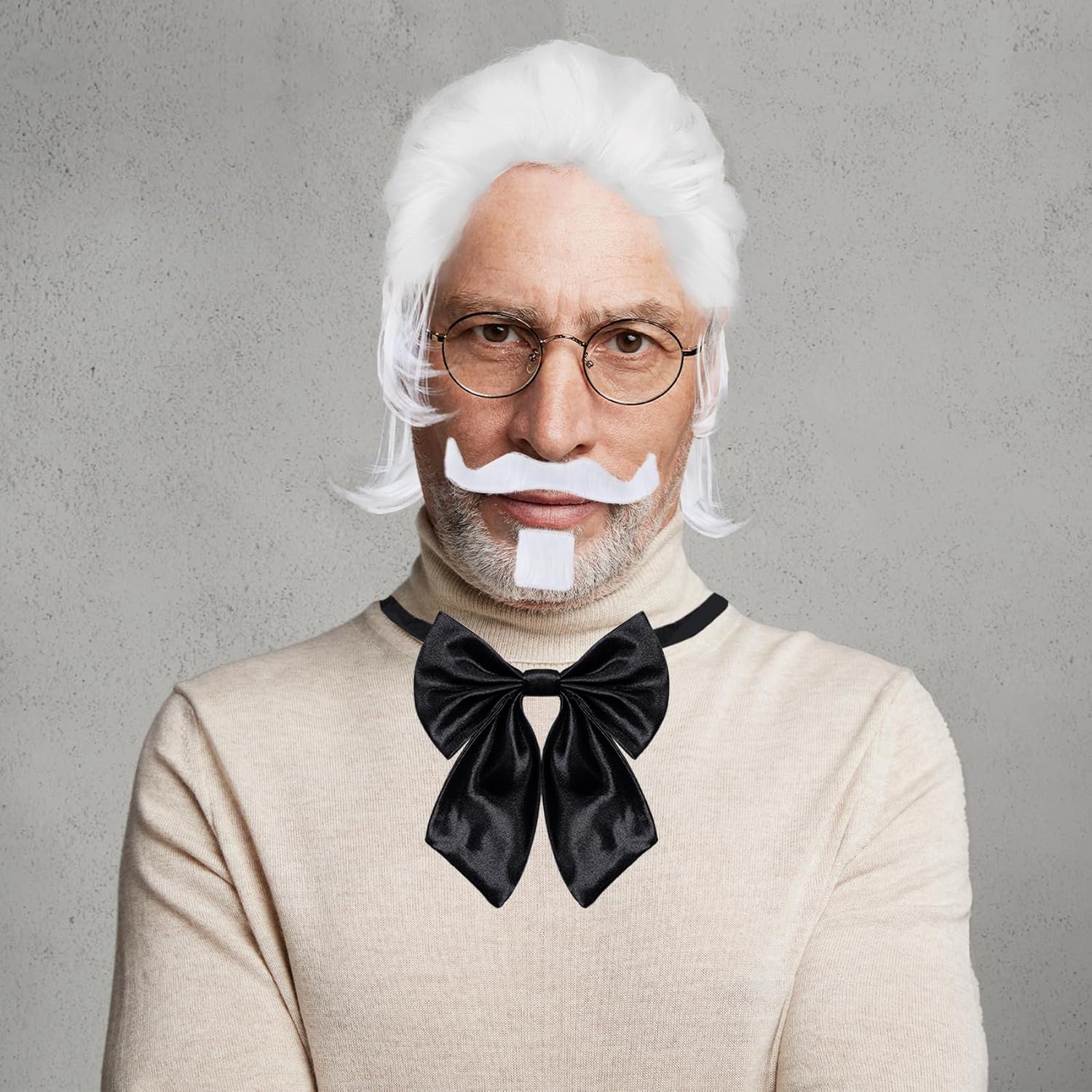 5 Pcs Fast Food Costume Accessories Include White Wig White Beard Glasses Walking Stick and Tie Set for Halloween Cosplay - Image 4