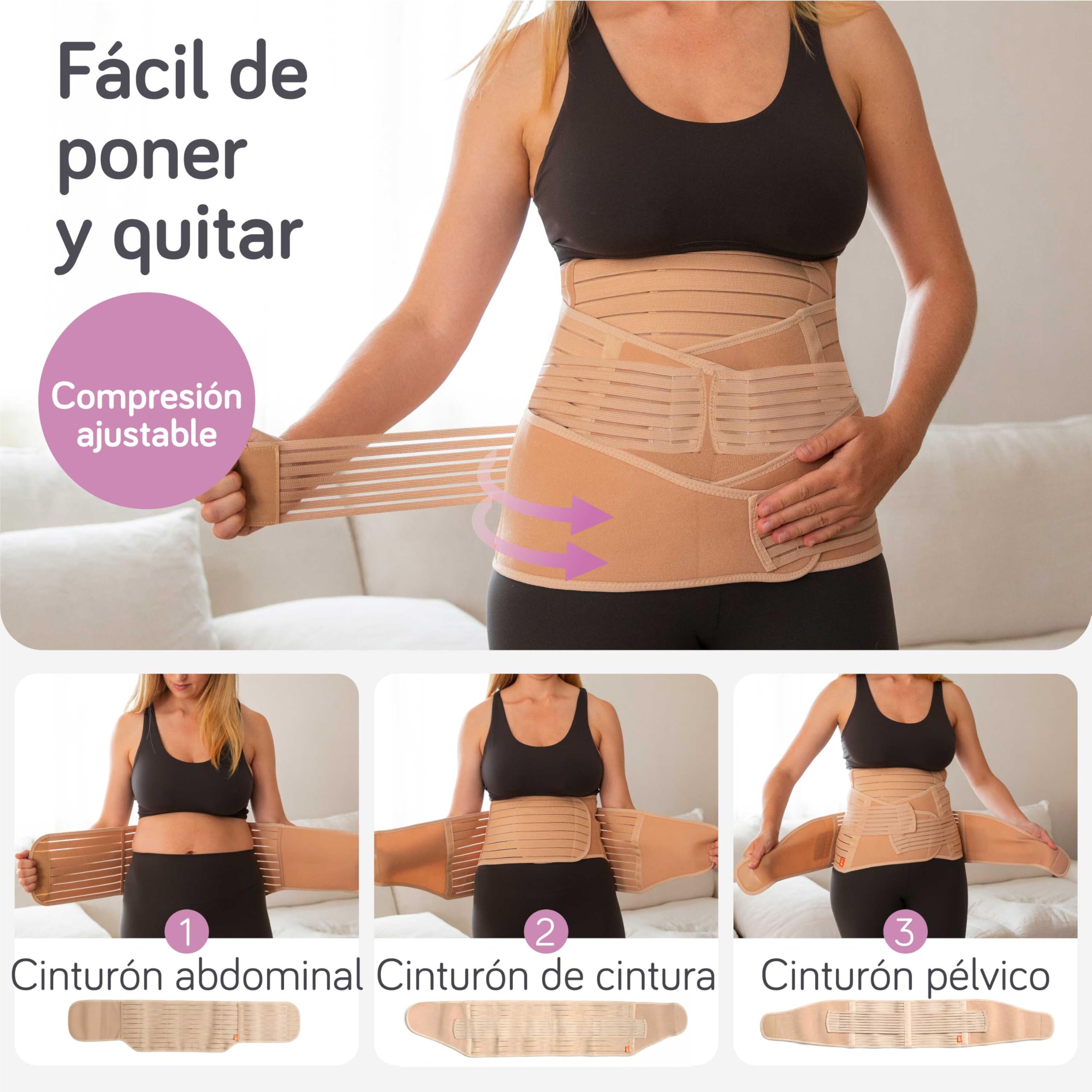 Baby Uma Faja Postparto para Recuperación Abdominal 3-en-1 - Fajas Postparto, Faja Postparto Cesárea, Ligera & Transpirable, Fácil de Poner y Quitar