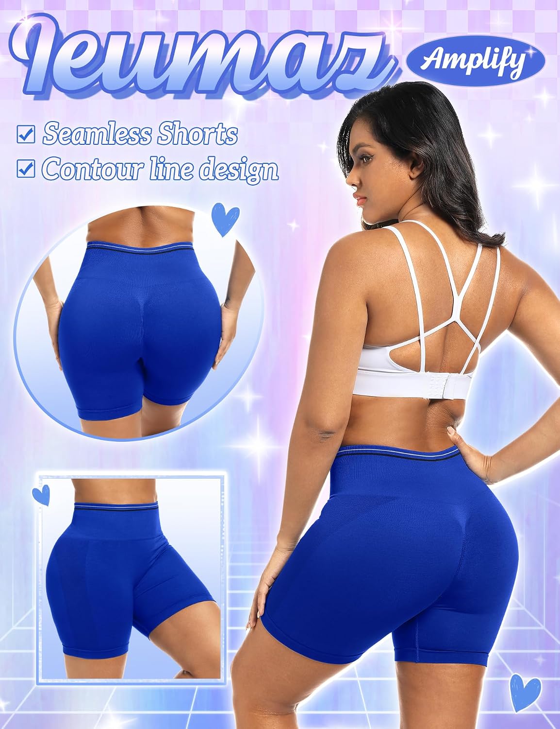 Ieumaz Amplify Scrunch Butt Lifting Gym Workout Shorts 4.5" Seamless Contour Tummy Control Biker Yoga Shorts for Women