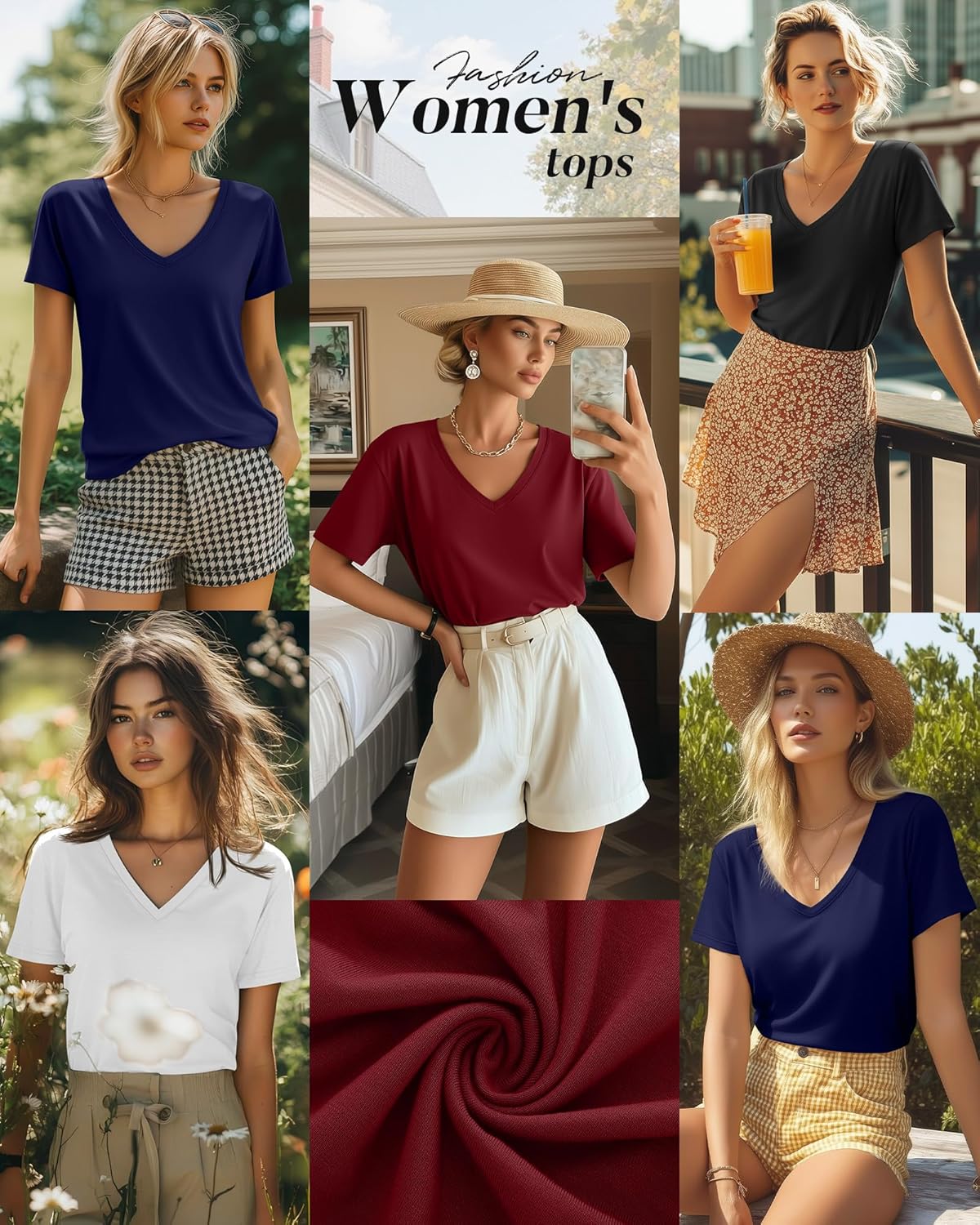 Neer 4 Pack Women's V Neck T-Shirts Short Sleeve Summer Casual Tops Loose Fit Flat Hem Plain Basic Tees - Image 3