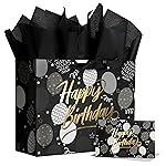 Bobobag 13 Black Birthday Gift Bag with Tissue Paper and Greeting Card for Men, Gift Ideals for Adults, Boys and Kids