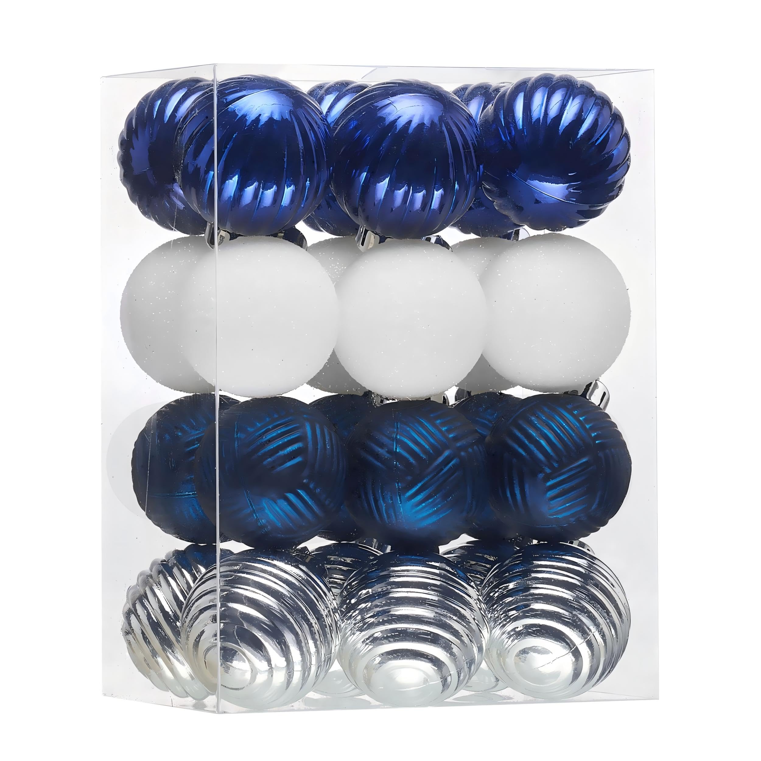 1.6" Small Christmas Ornaments Tree Decorations Set, 24ct Navy Blue Silver Shatterproof Ball Hanging Ornament Bulk for Xmas Holiday Party Decor