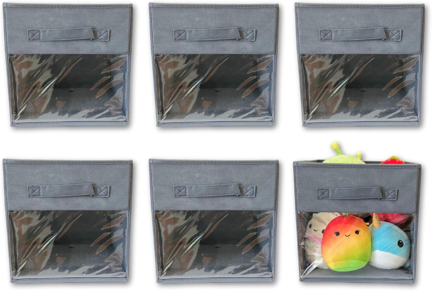 Frankie & Ivy 11 Inch Clear Front Toy & Storage Bins (Gray, 6 Pack) – Fabric Organizers for Toys, Clothes, Nursery & More – Fits 11" Cube Open Reversible Bookcase Bookshelf and Cube Storage Organizer