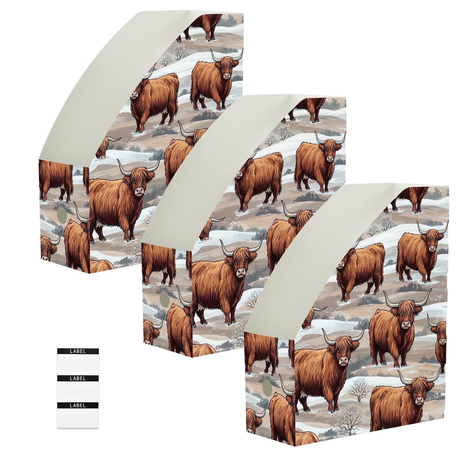 Porte-revues marron avec motif vache pour dortoir