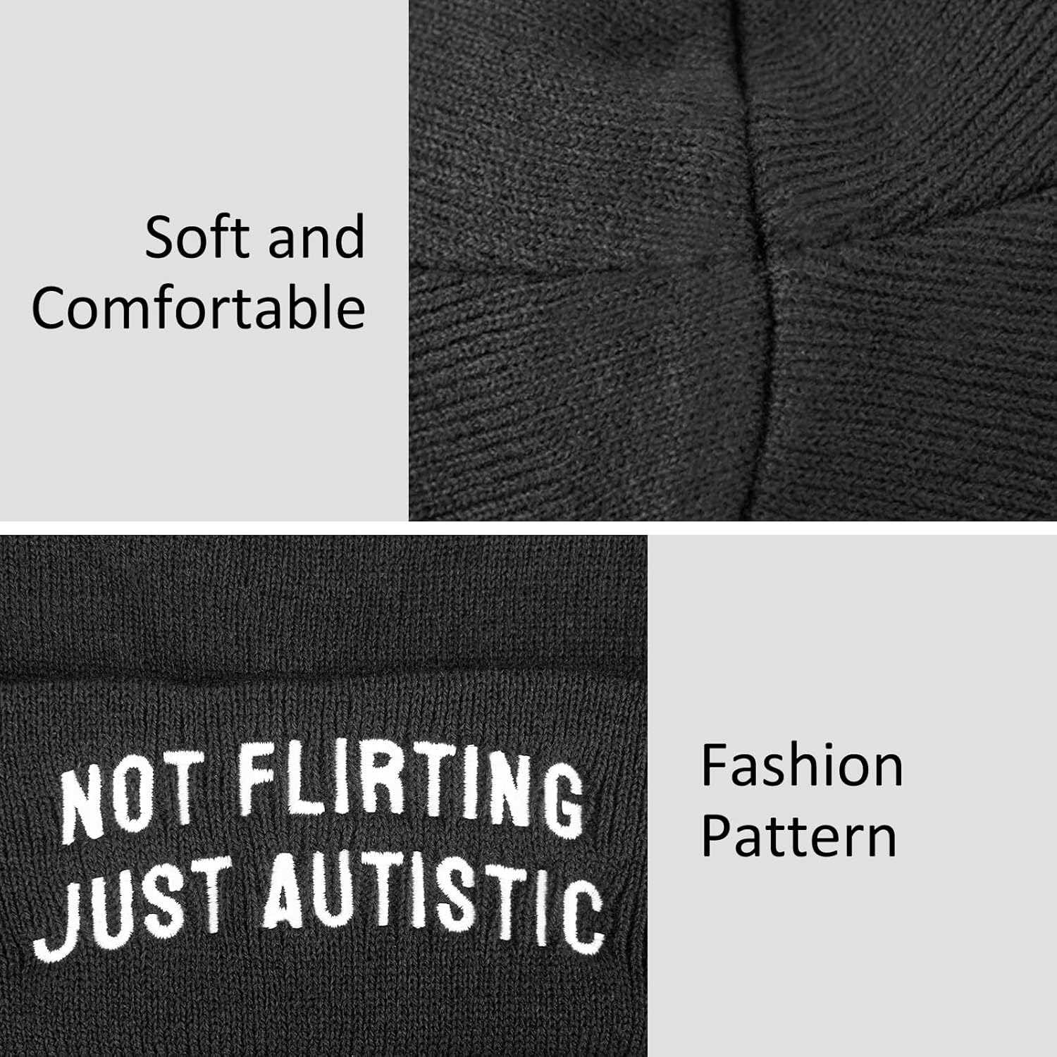 Funny Winter Knit Beanie Hats with Embroided Text and Pattern Design, Perfect Halloween for Men Women Teens - Image 6