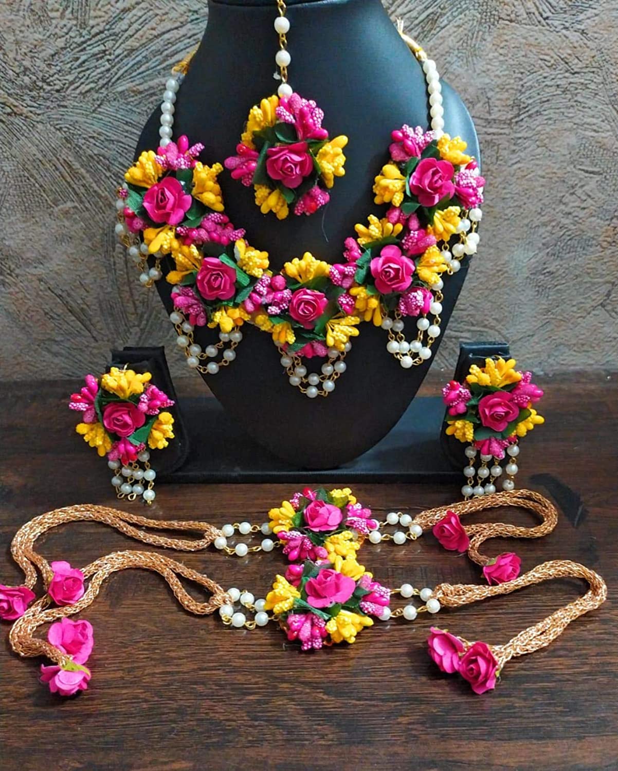 C&G INDIA Flower Designer Jewellery Set For Women And Girls Mehandi Haldi Bridal Baby Shower Marriage - Image 7 thumbnail