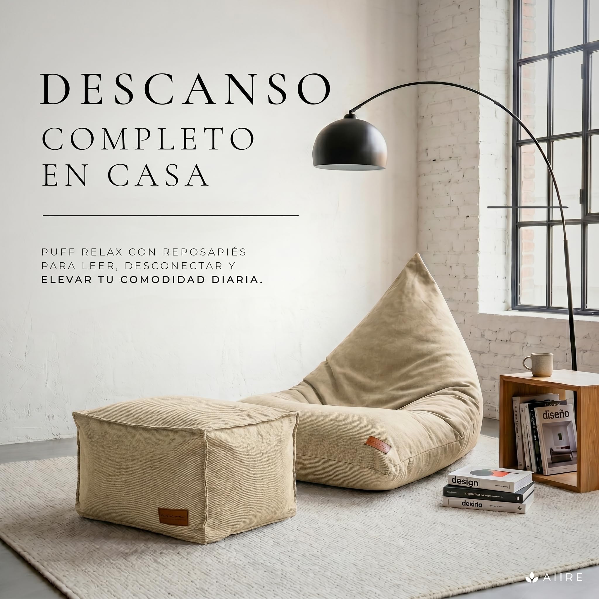 Aiire Puff con Relleno Incluido Moderno - Puf Salon XXL de Diseño para Adulto o Juvenil - Funda Desenfundable y Lavable - Puffs Infantiles XXL - Bean Bag Chair Gamer Gigante con Reposapiés