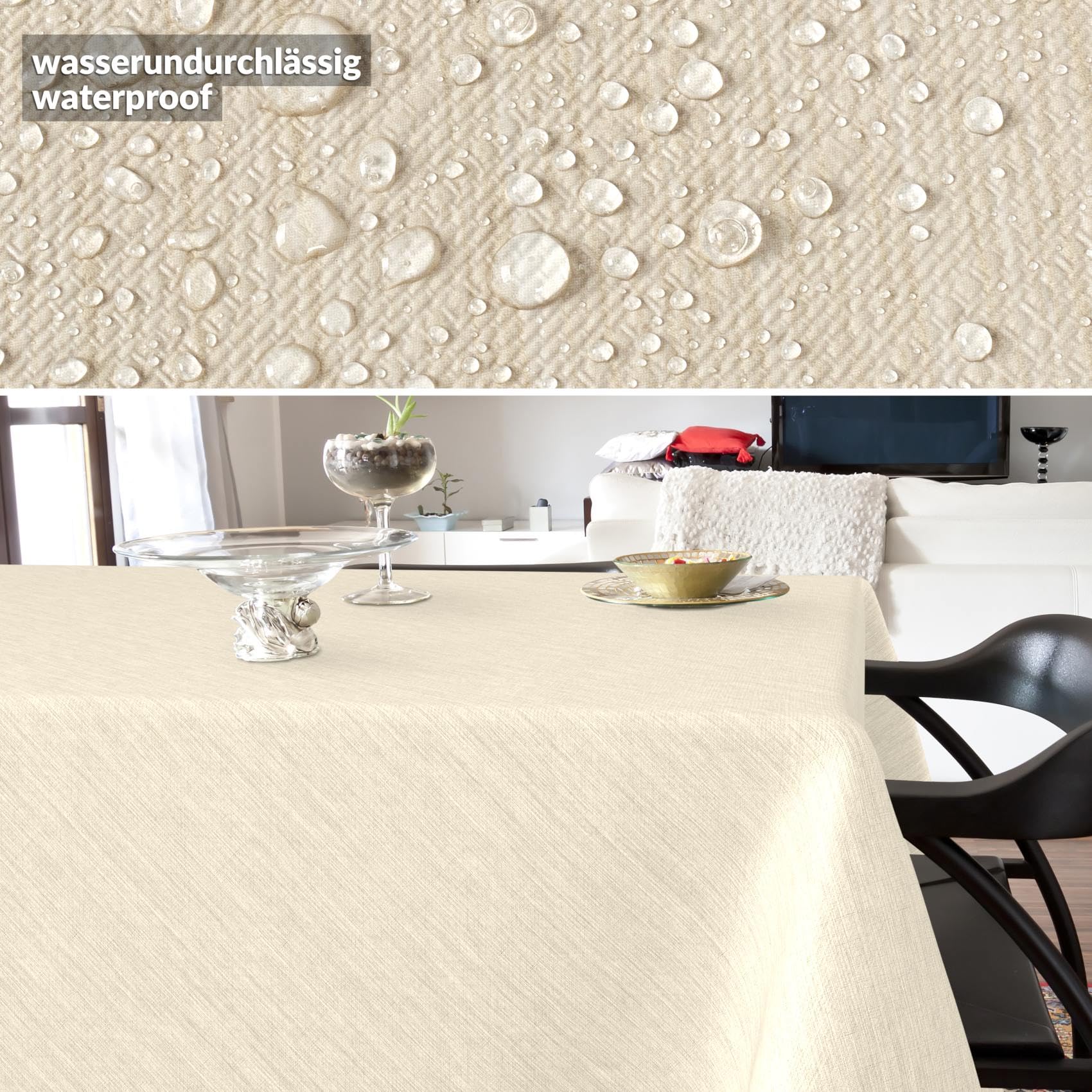 Tovaglia cerata impermeabile lavabile effetto lino 140 x 100 cm rettangolare crema