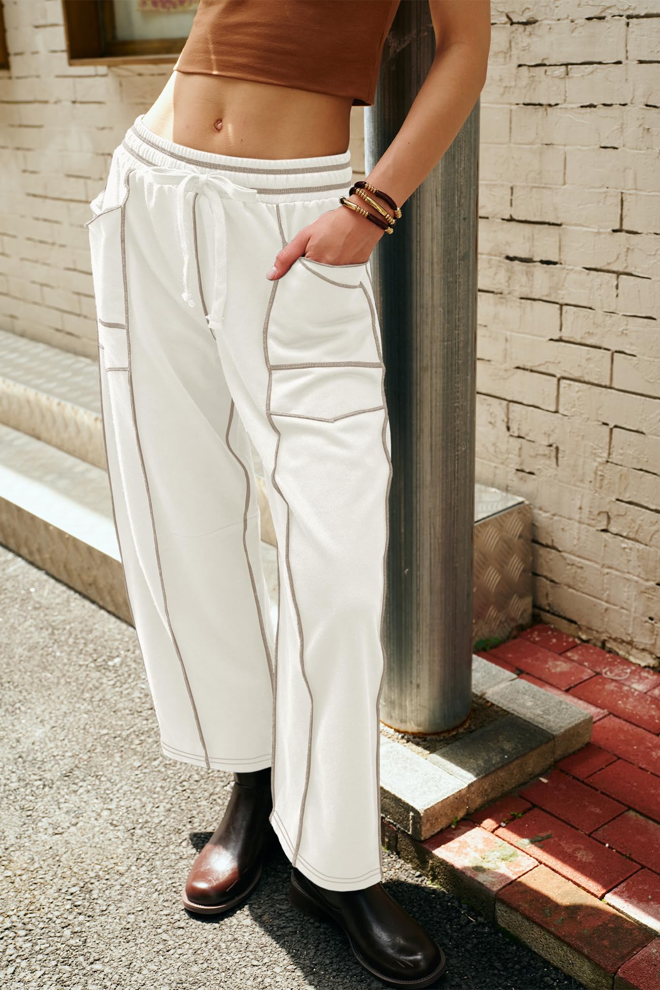 Nirovien Womens Barrel Sweatpants High Waisted Wide Leg Pants Drawstring Athletic Baggy Pants Lounge Sweats