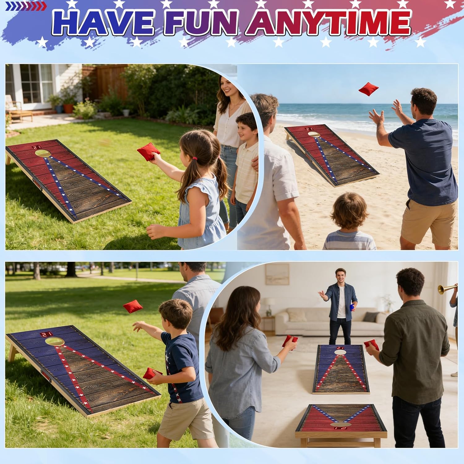Electronic Cornhole Board Set 4x2ft 2x1ft, Automatic Scoring Corn Hole Games for Adults & Kids, Wooden Portable Cornhole Set with 8 Bean Bags & Carrying Bag for Outdoor, Party, Tailgate