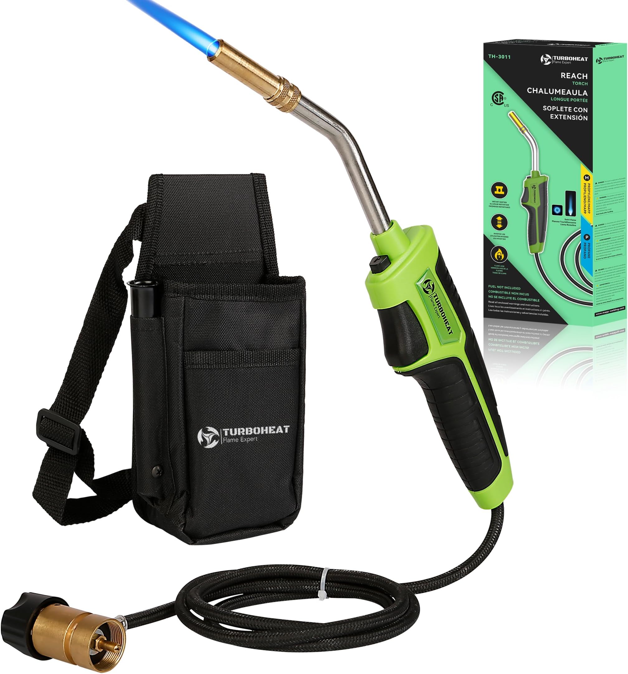 Propane Brazing Torch Kit with Holster Mapp Map Gas Torch Gun Head 5 ft Long Hose Trigger Start Propane Torch Head with Igniter Soldering Gun for Welding Turbo Flame Blow Torches