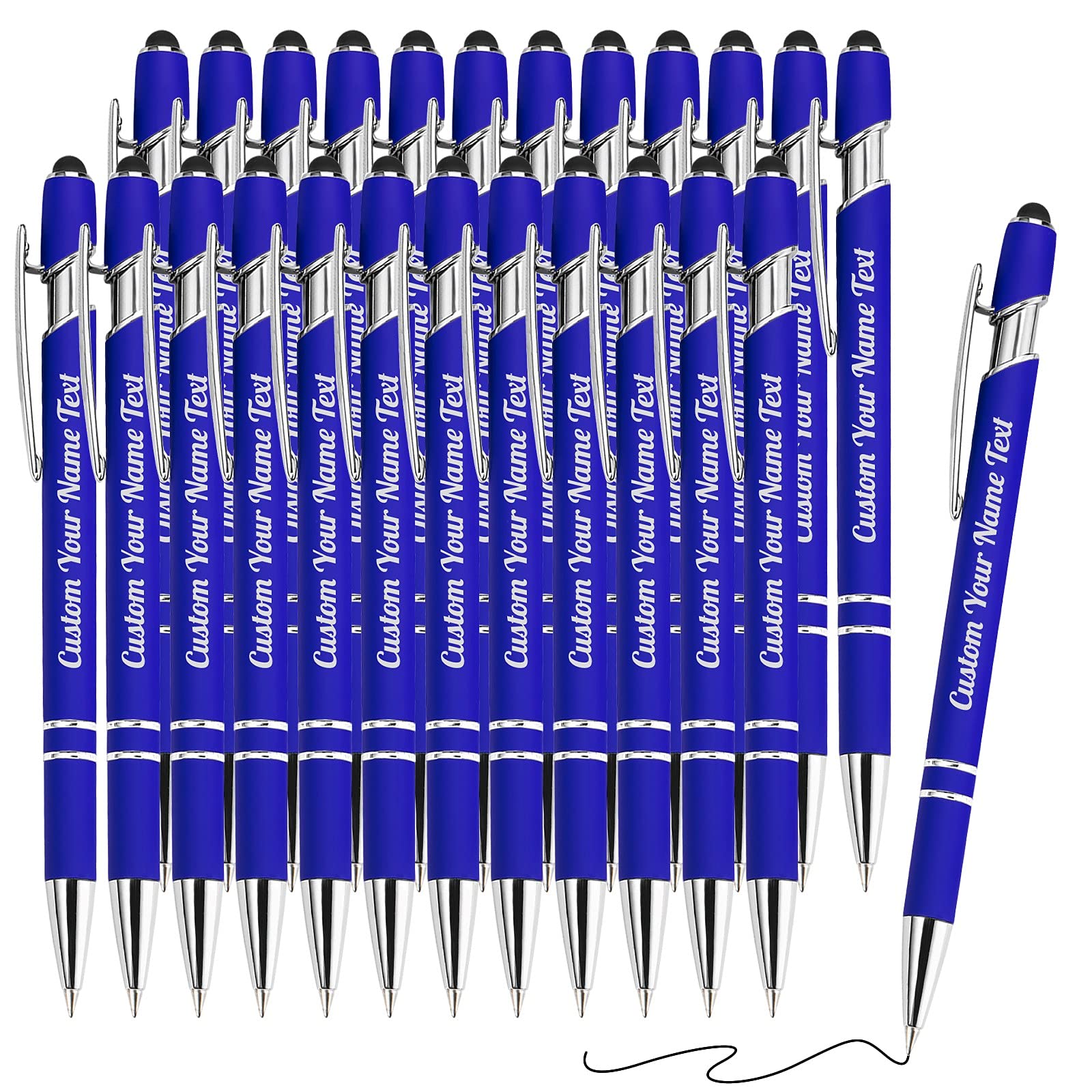 24PCS Personalised Pens Bulk with Name Free Engraving,Custom Ballpoint Pens with Stylus,Engraved Text Message Logo,Customised Gifts for Business,Graduation,Wedding,Birthday,Christmas-Black Ink