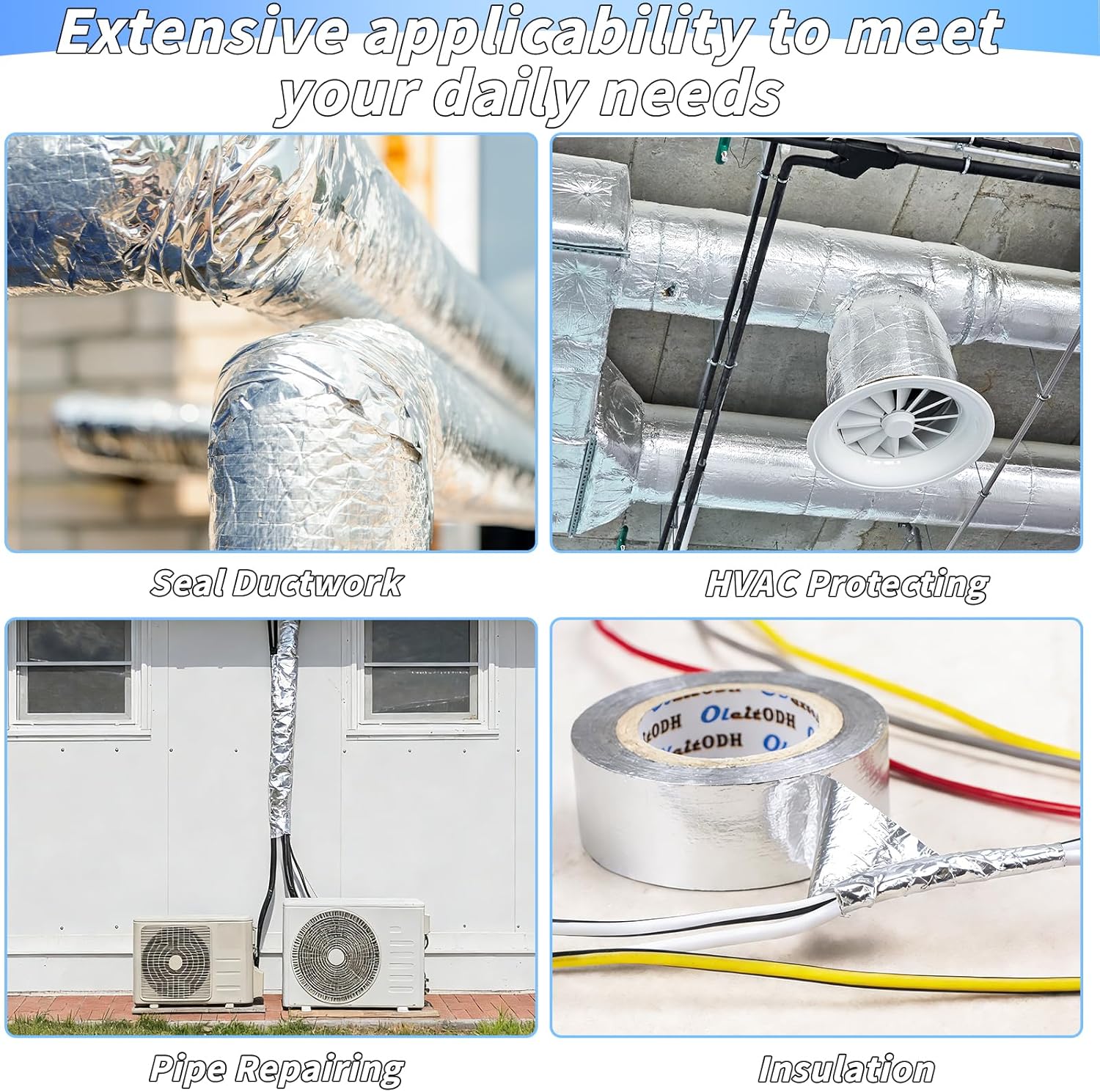 3 Pack Aluminum Foil Tape Bulk - 3 Inch x 55 Yards - 3.3mil Heavy Duty Metal Duct Tape, Aluminum HVAC Tape for Sealing & Patching, Air Ducts, Insulation Metal Repair, Professional Grade