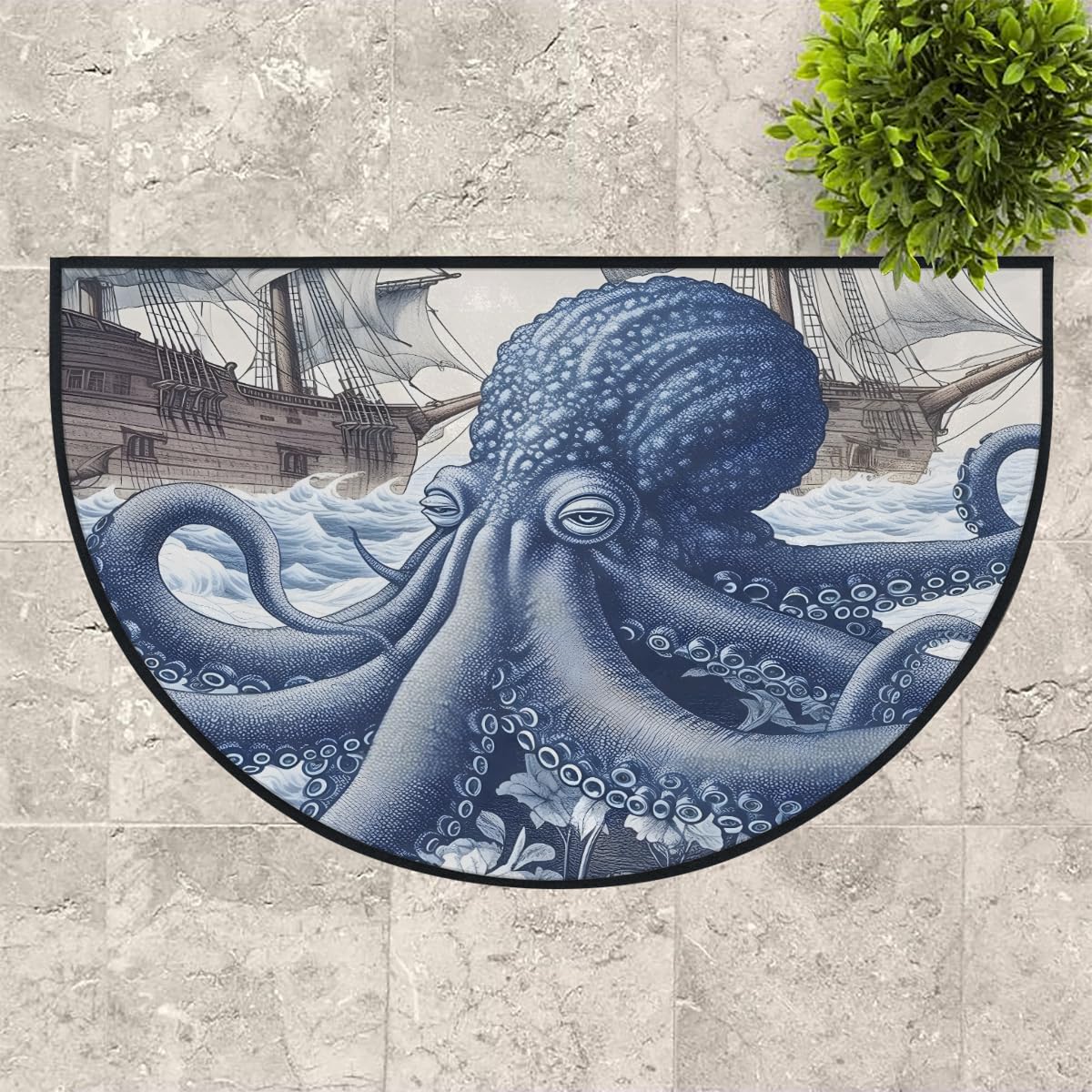Mexpekil Paillasson bateau en demi-lune pour intérieur et extérieur - Lavable - Absorbant la saleté - 100 x 160 cm