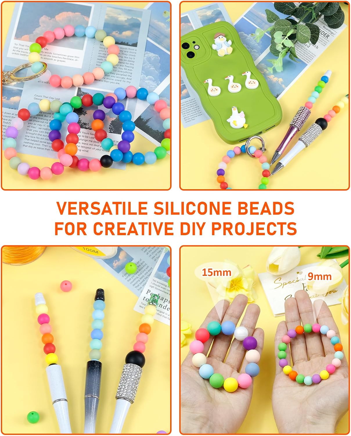 FIVEIZERO 180PCS Silicone Beads, 30 Colors 9mm for Keychains & DIY Crafts | Soft Silicone, Seamless Finish, Easy to String, Fade Resistant, Durable for Daily Use