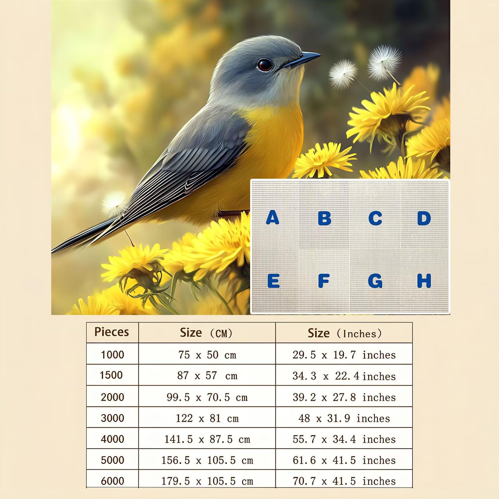 Bird Flower Puzzle 1000 Pieces, Drewniany Rodzinny Gra Planszowa - Puzzle dla Dorosłych Dla Całej Rodziny, Puzzle Edukacyjne DIY i Antystresowe - z mapą referencyjną, 75 x 50 cm F0-803
