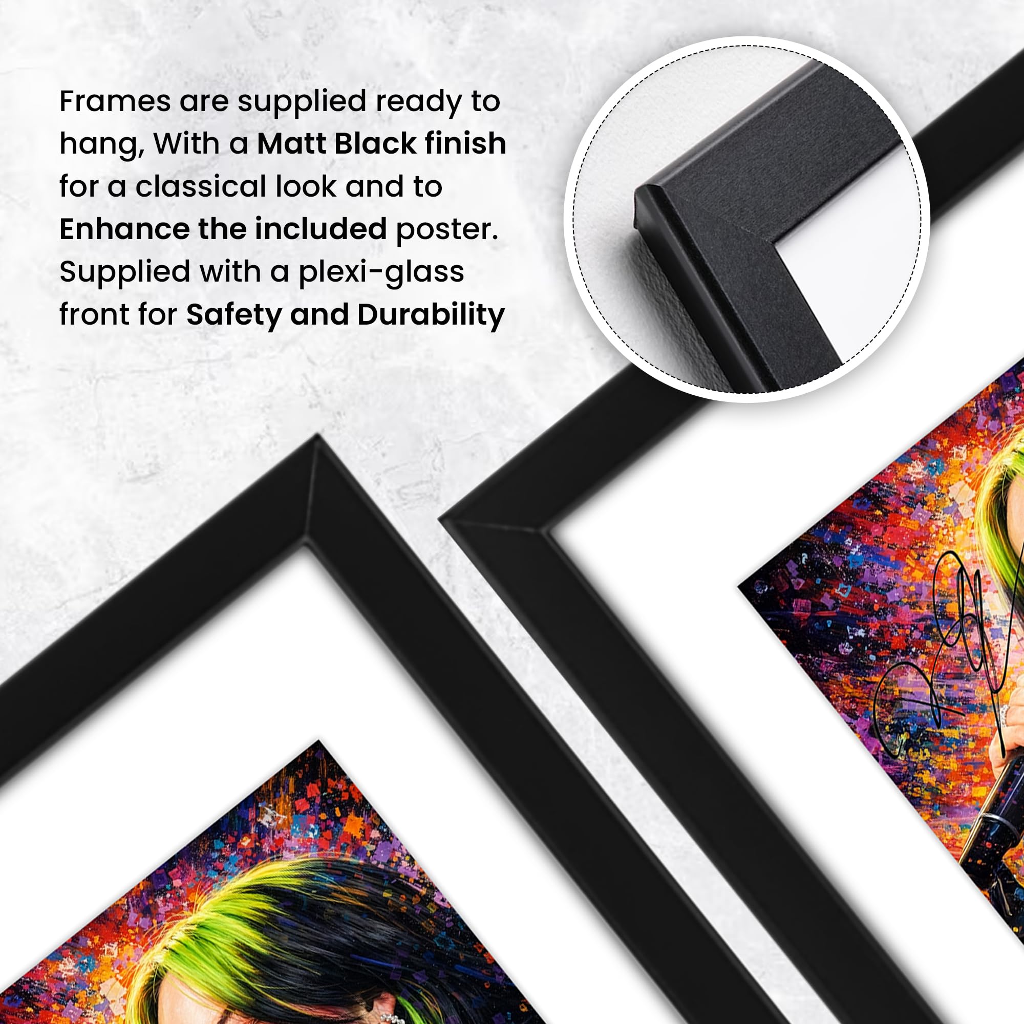 Poster con stampa autografata di Billie Eilish, in edizione limitata, idea regalo per i fan, memorabilia da collezione, formato A3, incorniciato con passepartout