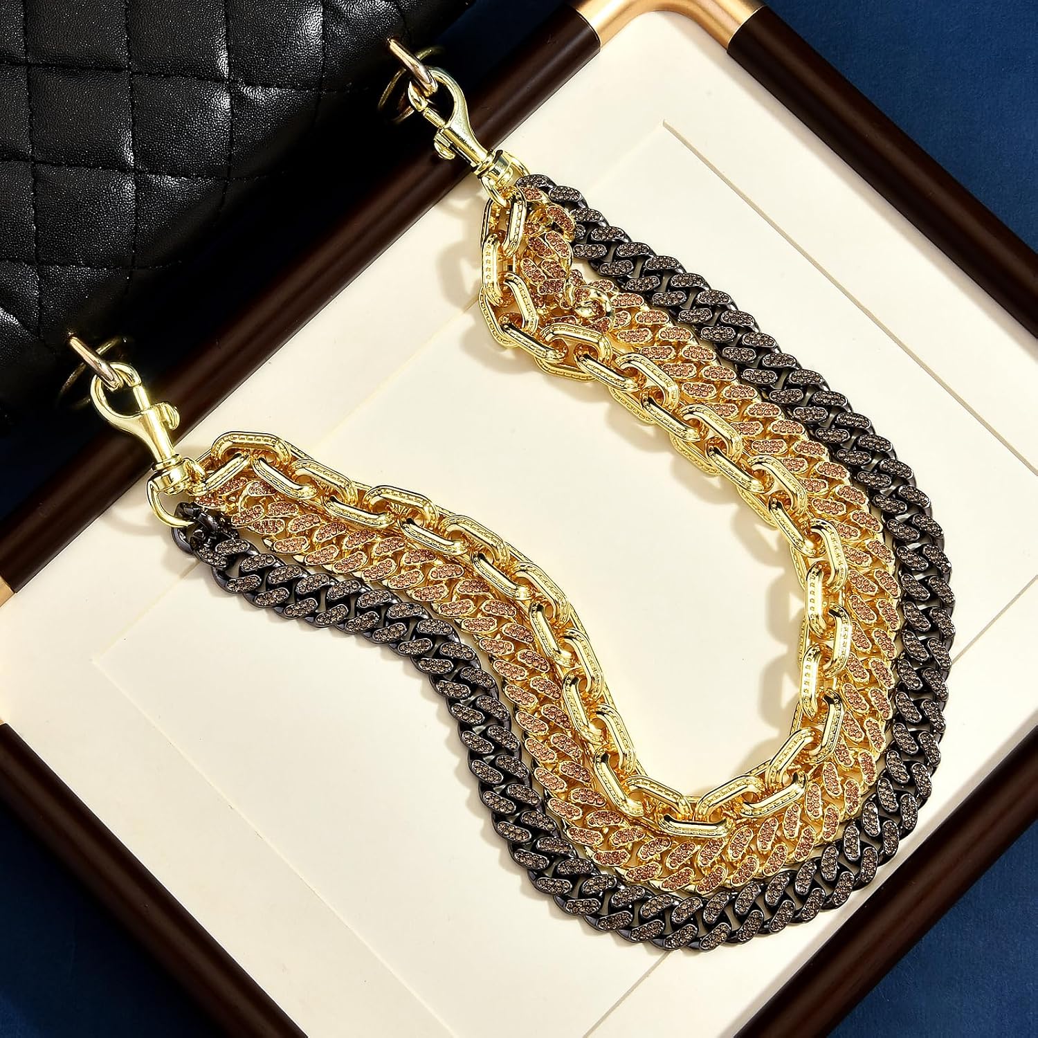 3 in 1 Layered Bag and Purse Charms Chain Strap for Handbags & Backpack,19.7'' Top Handle Replacement Chain