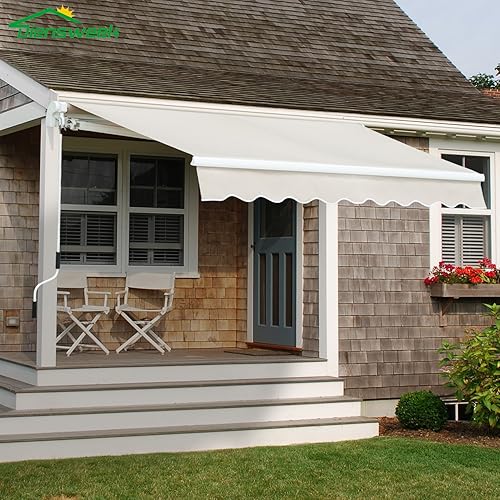 Diensweek 10'x8' Patio Awning Retractable, Fully Assembled Manual Commercial Grade - Quality 100% 280G Ployester Window Door Sunshade Shelter - Deck Canopy Balcony P100 Series (10'x8', Beige)