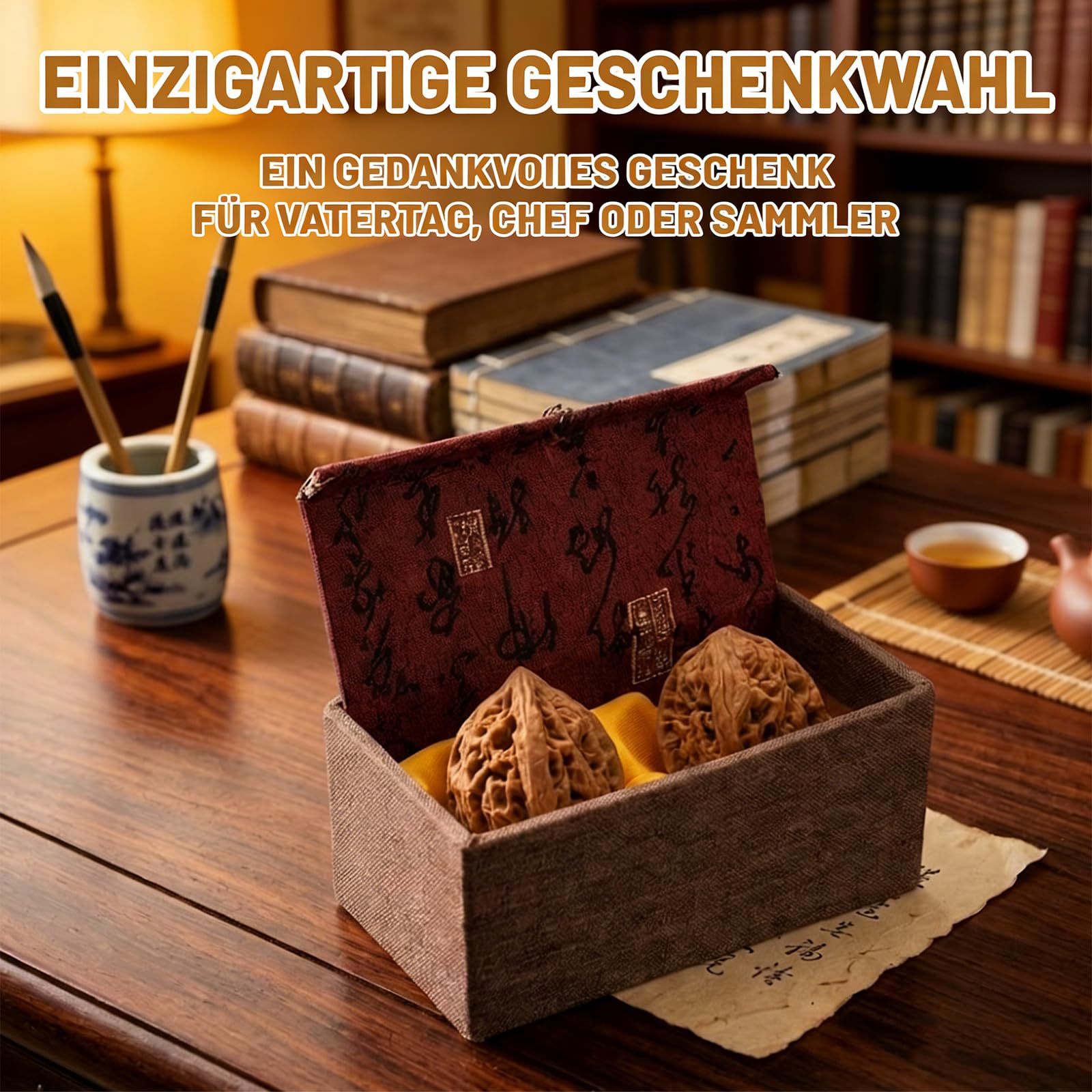 Juego de 2 bolas de nueces Wenwan para masaje de manos y enfoque, bolas tradicionales de nogal con cepillo y caja de almacenamiento, para meditación y entrenamiento de manos en la oficina