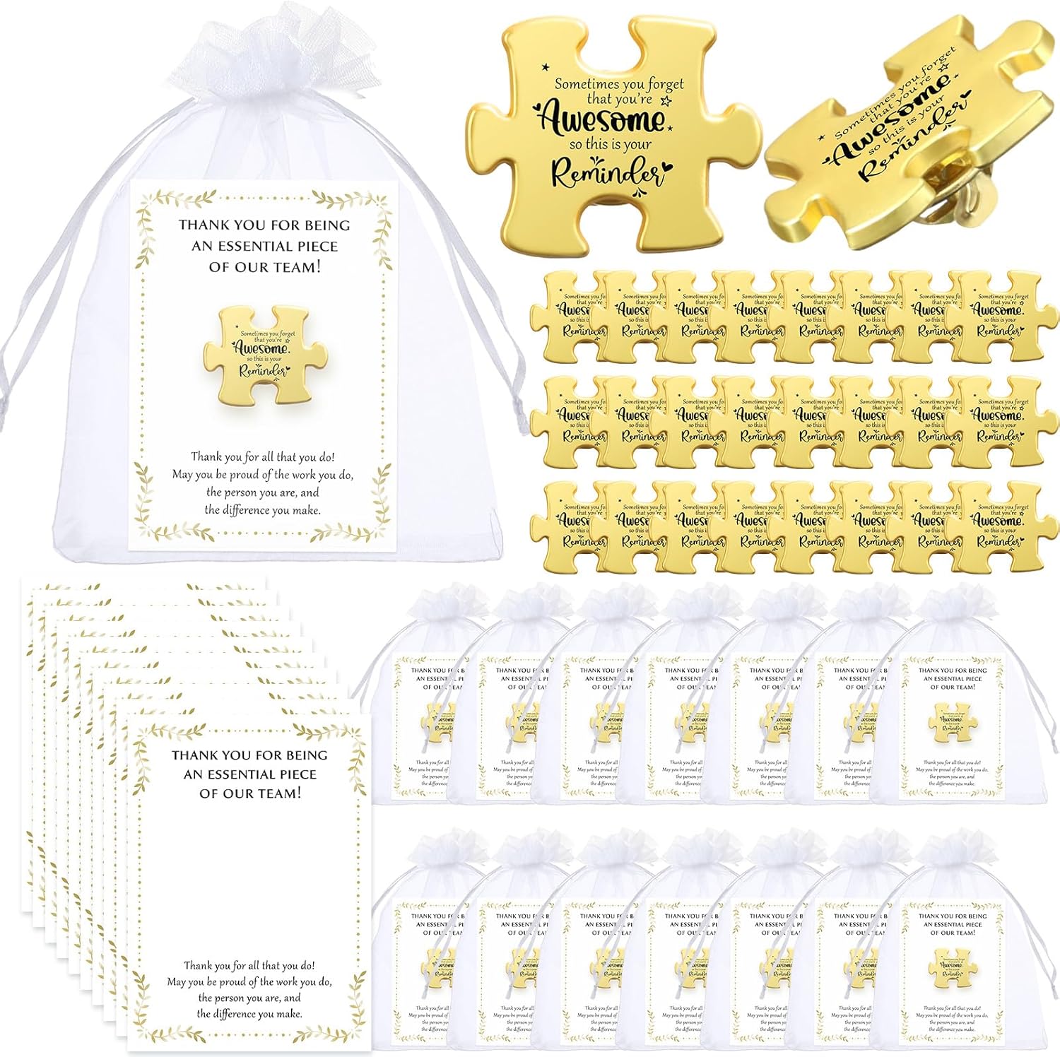 Employee Appreciation Gifts Puzzle Piece Lapel Pin Bulk Inspirational Thank You Cards for Team Coworker Staff Gifts