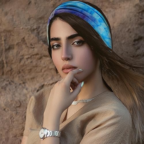 Miniatura 5 de FULZTEY Diademas bohemias para mujer, bandas anchas para la cabeza, teñido anudado, elásticas, para yoga, entrenamiento, sudor, bandanas anudadas,