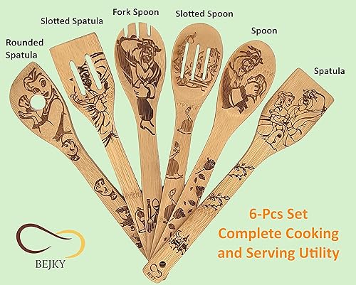 Miniatura 4 de Bejky - Juego de 6 cucharas de bambú de madera, utensilios de cocina de alimentos orgánicos, accesorios de cocina y decoración del hogar, regalos de