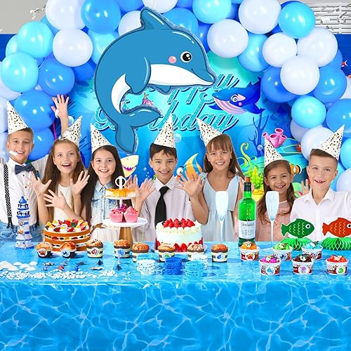 Miniatura 5 de Piñata pequeña de delfín bajo el mar con murciélago vendado y confeti para niños, piñata de delfín oceánico, decoración de piñata de delfín para