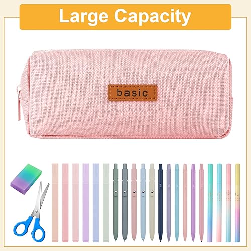 Miniatura 7 de Kosiz Estuche pequeño para lápices de 12 unidades, suave, de algodón, lino, para estudiantes, estuche para lápices, con cremallera, 3 colores,