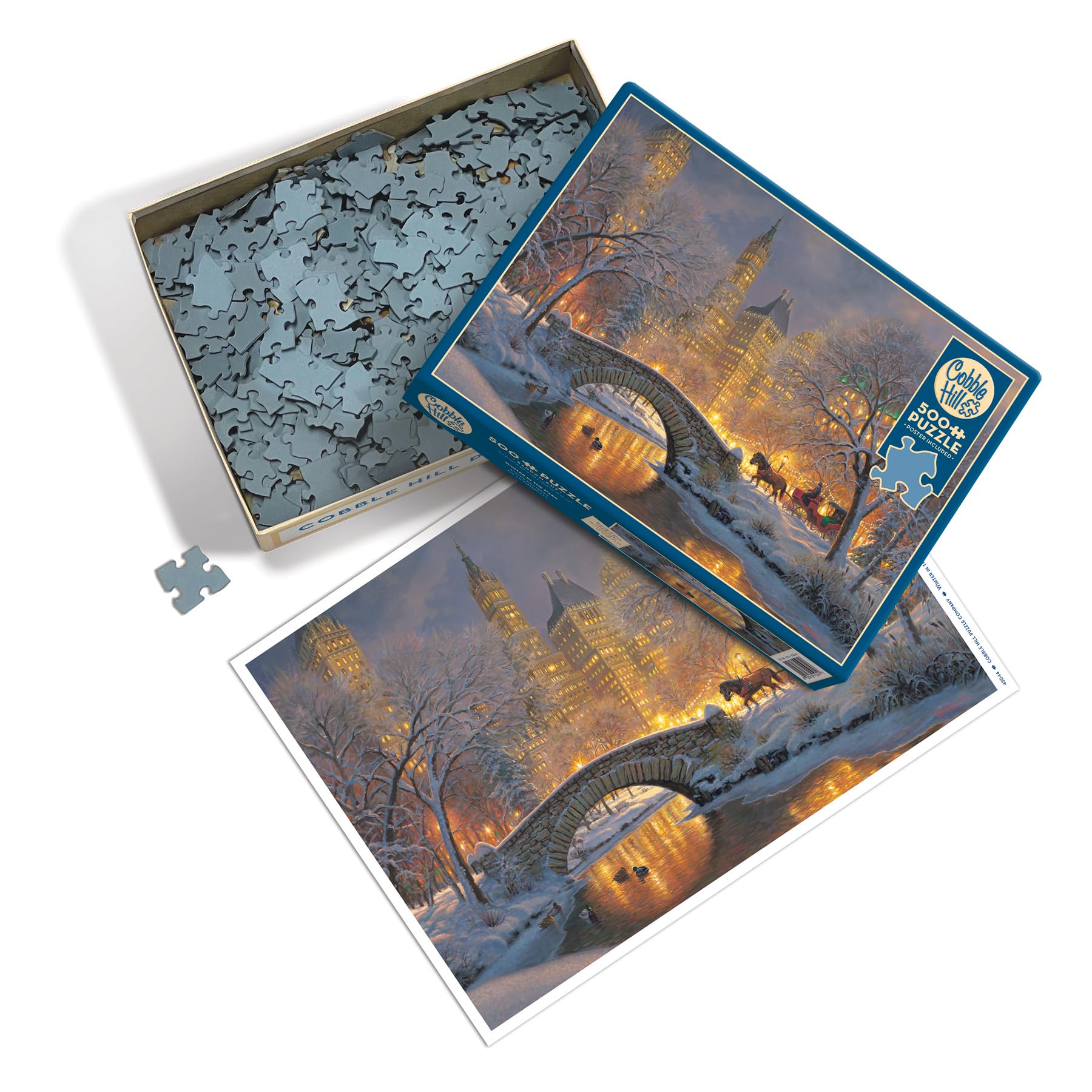 Cobble Hill 500 Piece Puzzle - Winter in The Park - Sample Poster Included, White, Gray, Brown With Warm Accents, 26.625" X 19.25" - Image 4