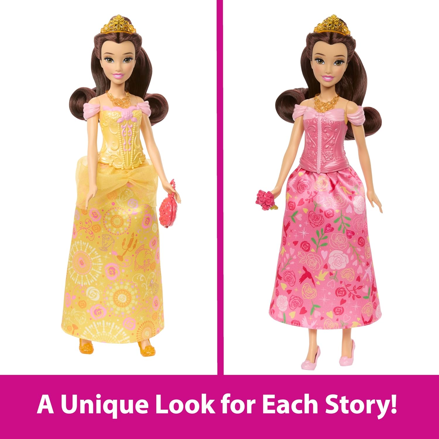 Mattel Disney Princess Toys, Belle Fashion Doll with 2 Looks, 9 Accessories, 2 Snap-On Bodices & 2 Skirts, 2-in-1 Stories Inspired by Movie - Image 3