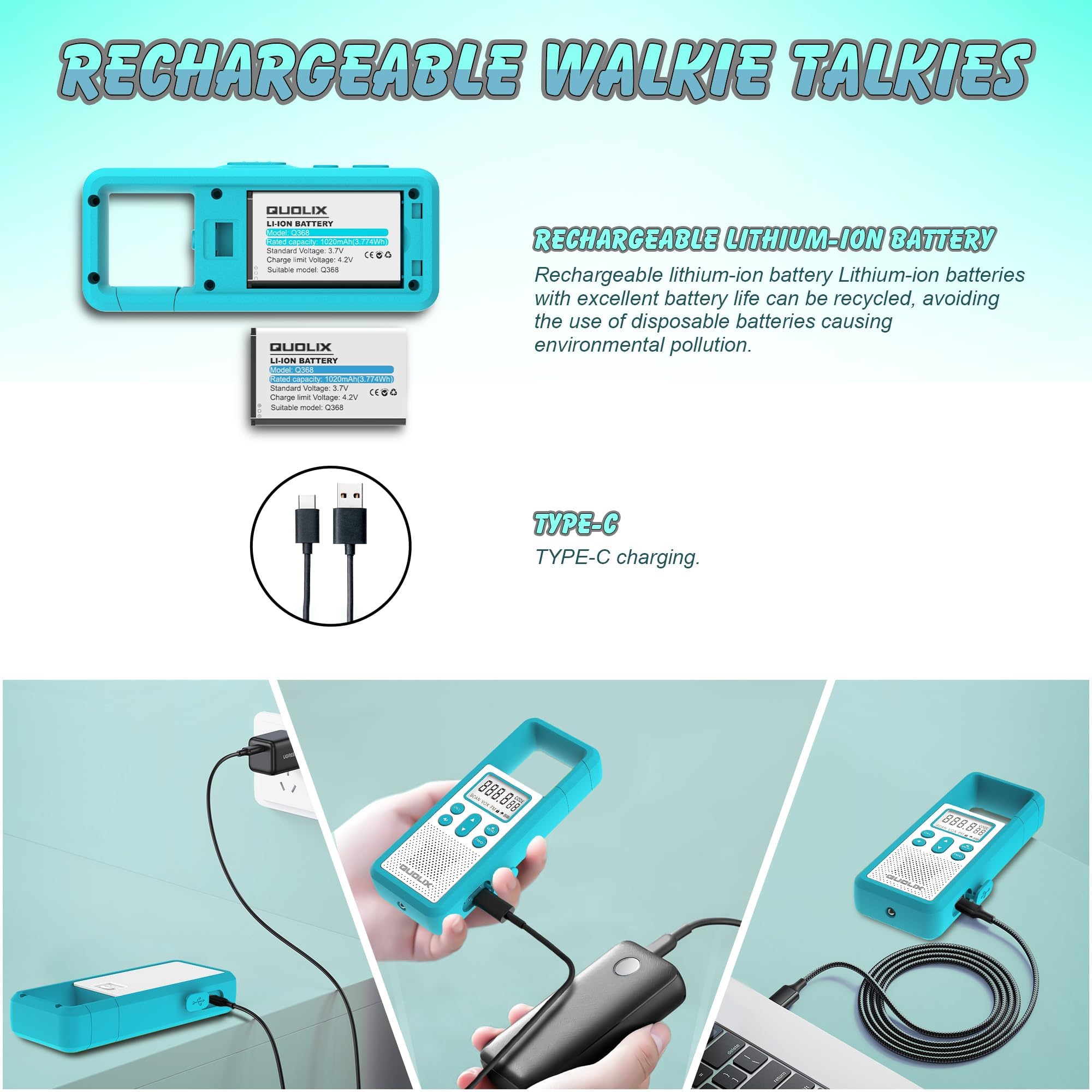Walkie Talkie Profesional, Recargable con Batería Li-Ion Walkie Talkies Largo Alcance, Diseño de la Hebilla de Escalada 8 Canales VOX Alerta SOS Linterna Incorporado para Exteriores Camping Senderismo — view 6