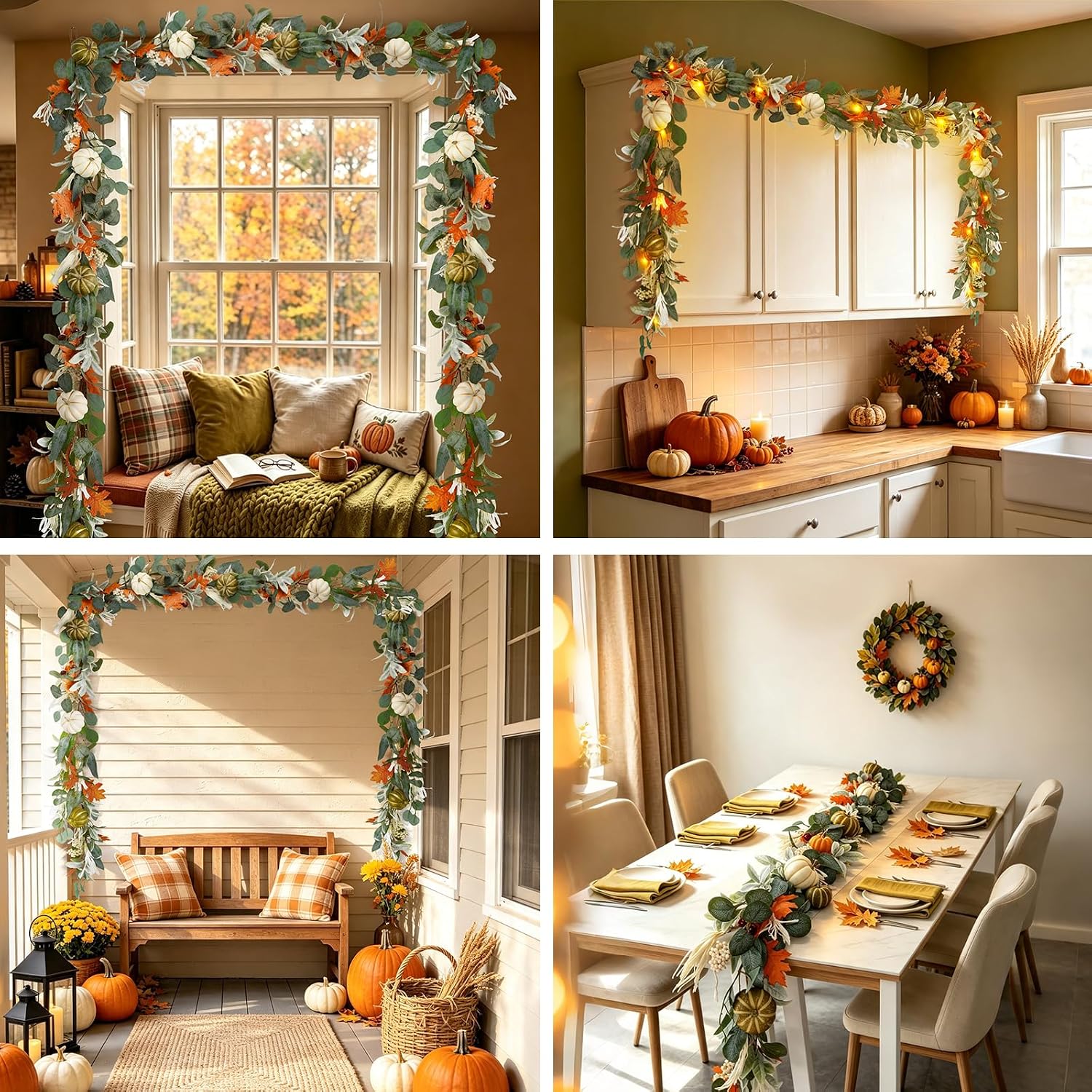 YuQi 6ft Lighted Fall Garland with Timer - Autumn Garland for Mantle