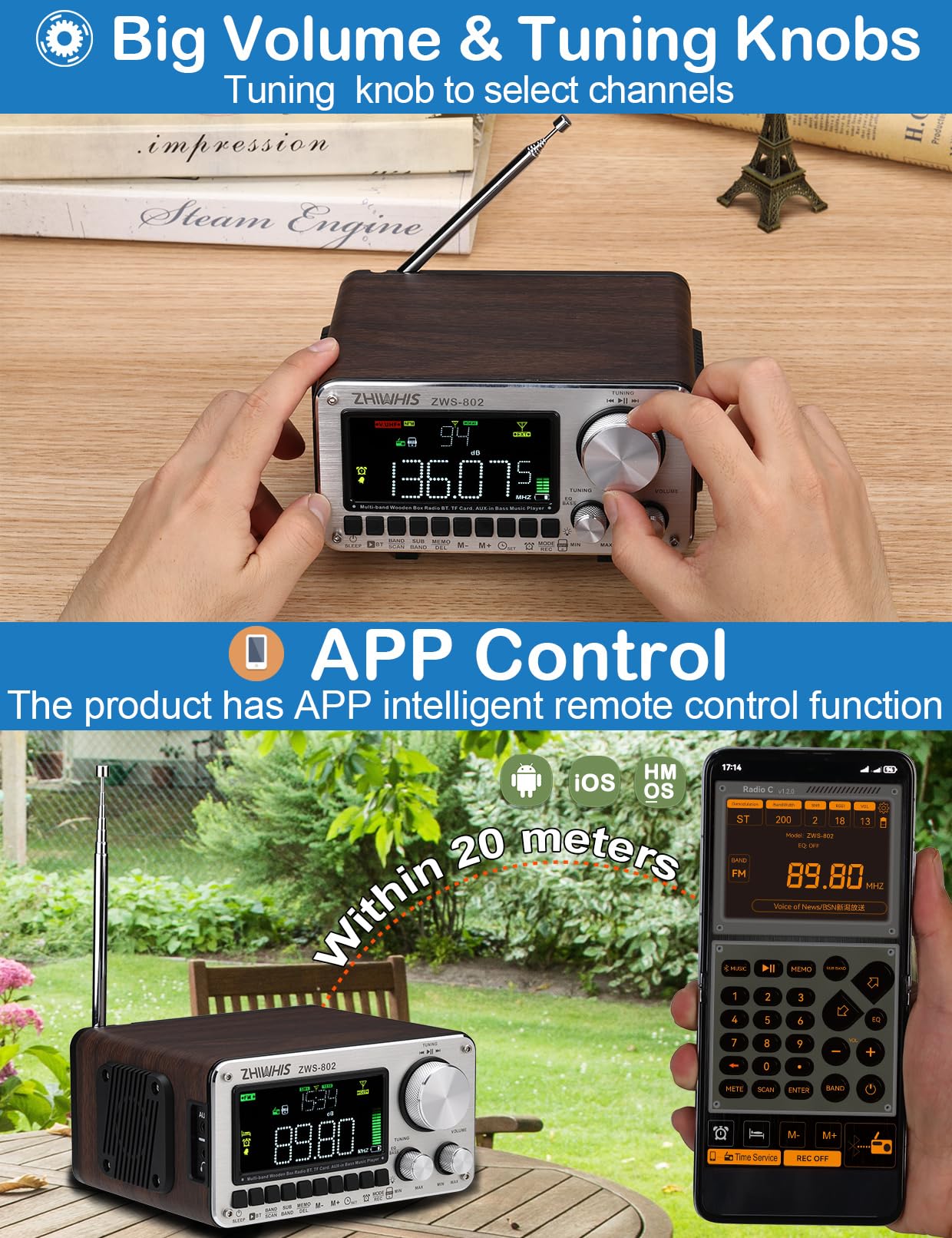 Amazon.com: ZHIWHIS Shortwave Radio, Multi-Band Wooden Box, Extra